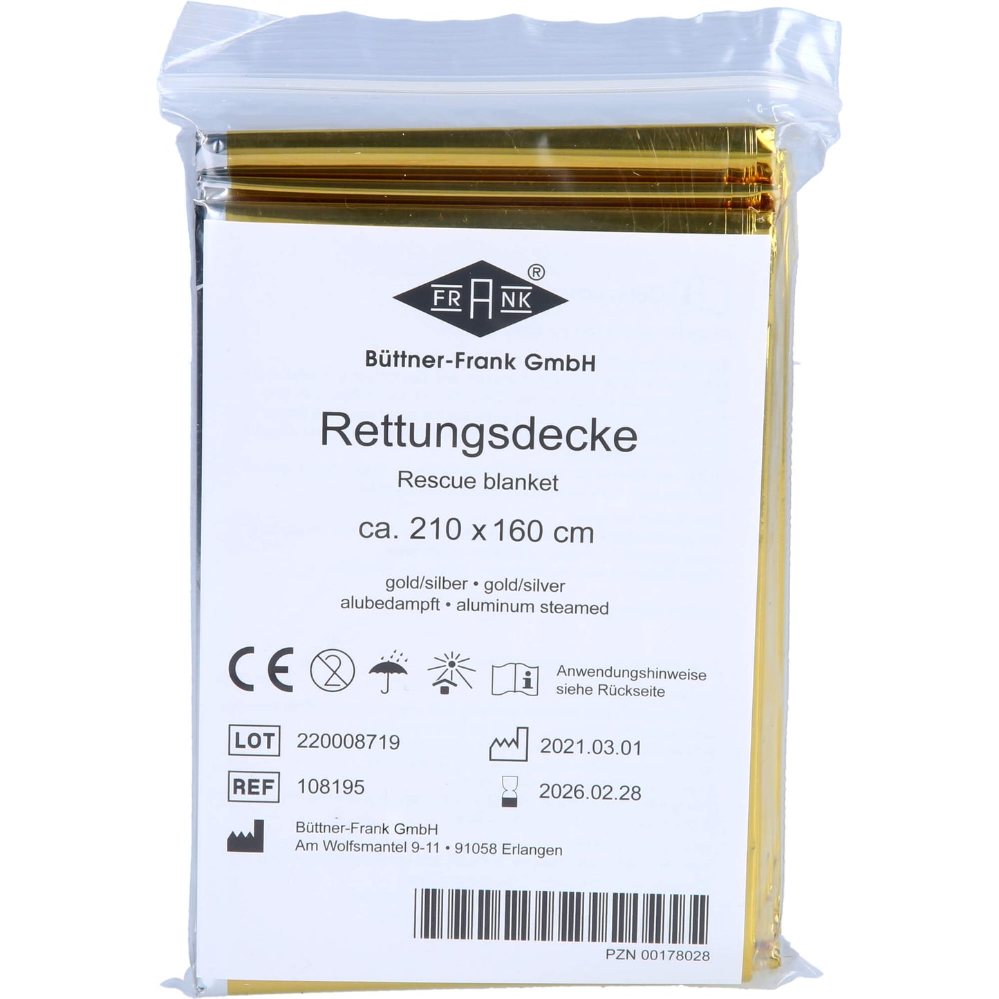 RETTUNGSDECKE KFZ 160x210 cm gold/silber 1 St