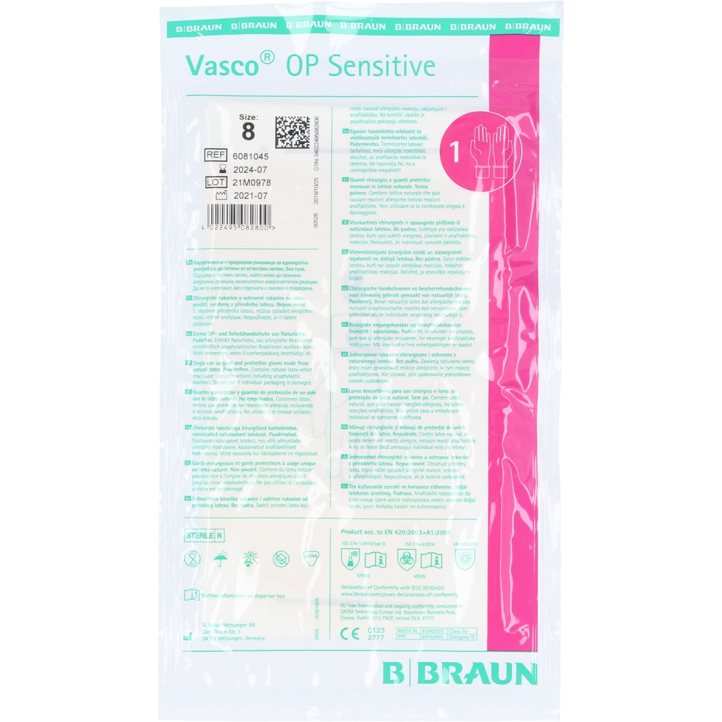 VASCO OP Sensitive Handsch.steril puderfrei Gr.8 2 St