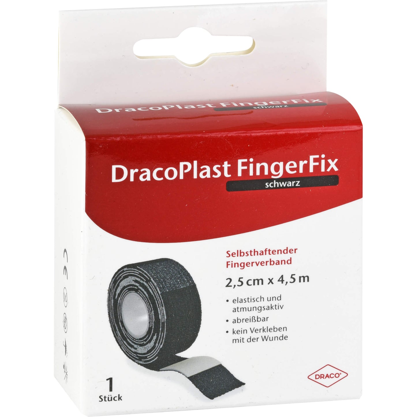 DRACOPLAST FingerFix 2,5 cmx4,5 m m.Wundk.schw. 1 St