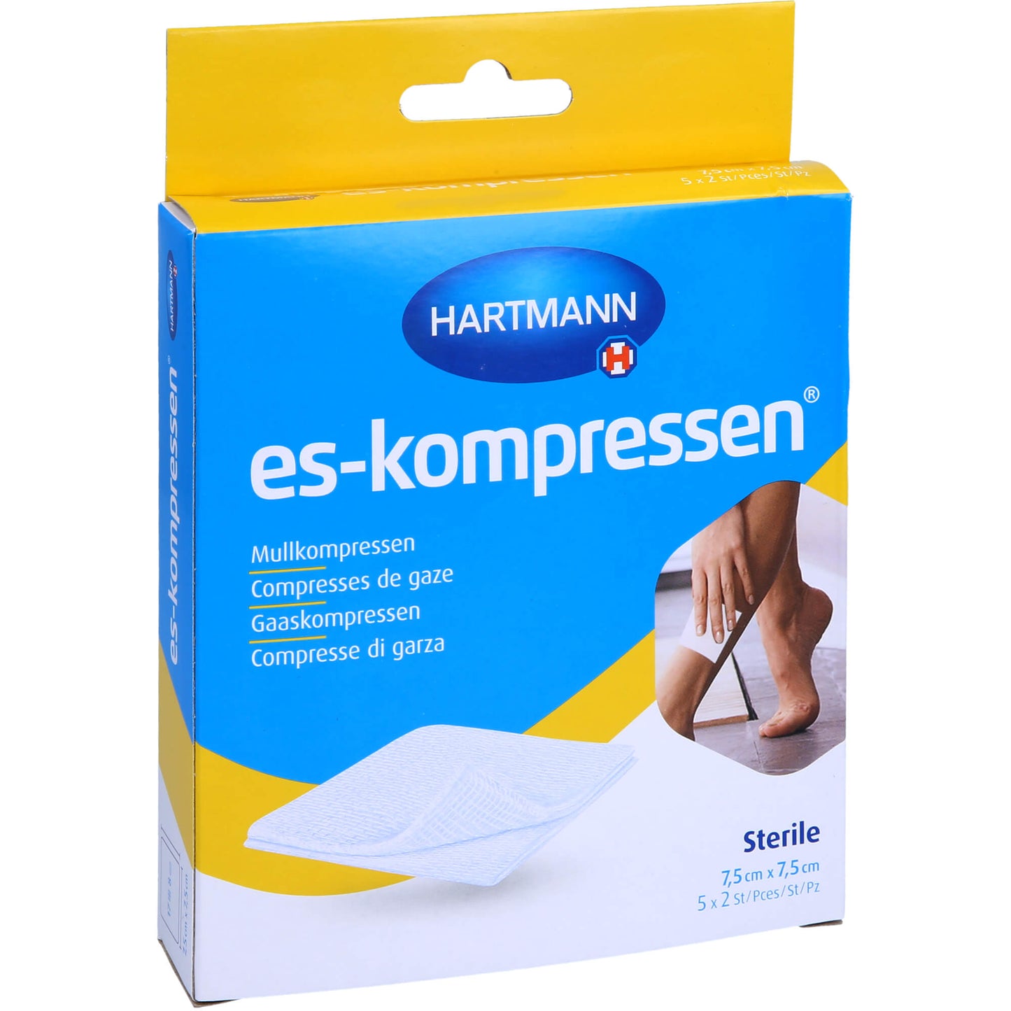 ES-KOMPRESSEN steril 7,5x7,5 cm 8fach 17fädig 5X2 St