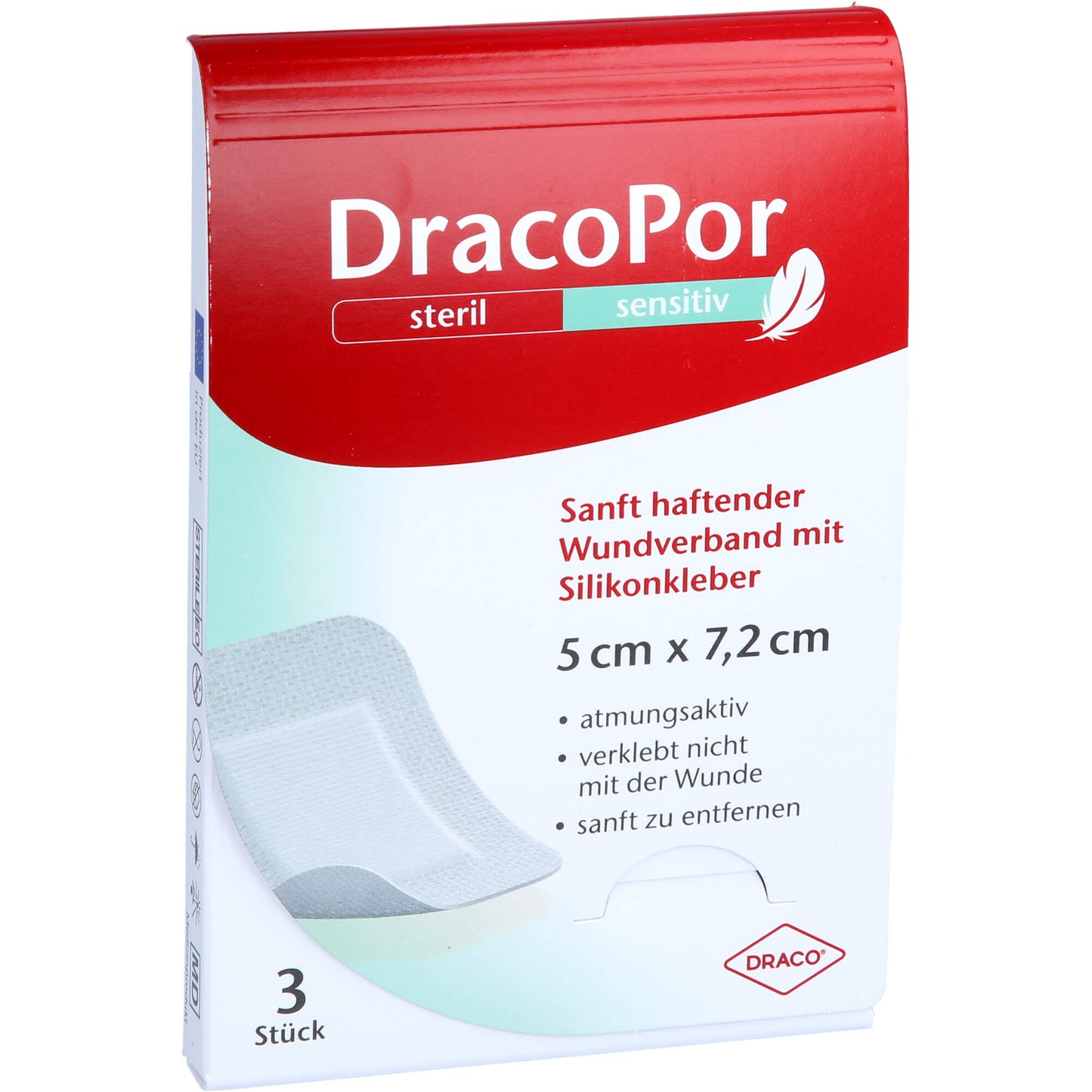 DRACOPOR sensitiv 5x7,2 cm steril m.Silikonkleber 3 St