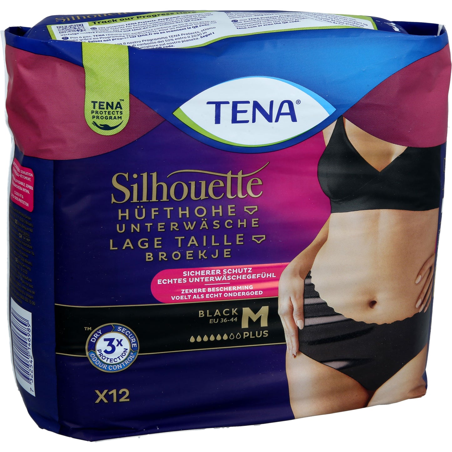 TENA SILHOUETTE plus M black Inkontinenz Pants 12 St