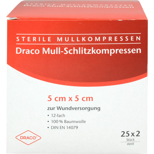 SCHLITZKOMPRESSEN Mull 5x5 cm steril 12fach 25X2 St
