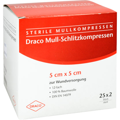 SCHLITZKOMPRESSEN Mull 5x5 cm steril 12fach 25X2 St