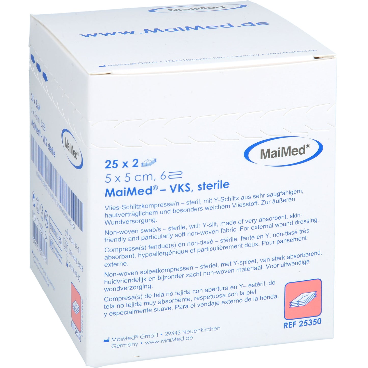 VLIES-SCHLITZKOMPRESSEN steril 5x5 cm 6fach 25X2 St