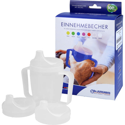 EINNEHMEBECHER m.2 Griffen+2 Deck.4+8+12mm milchig 1 St