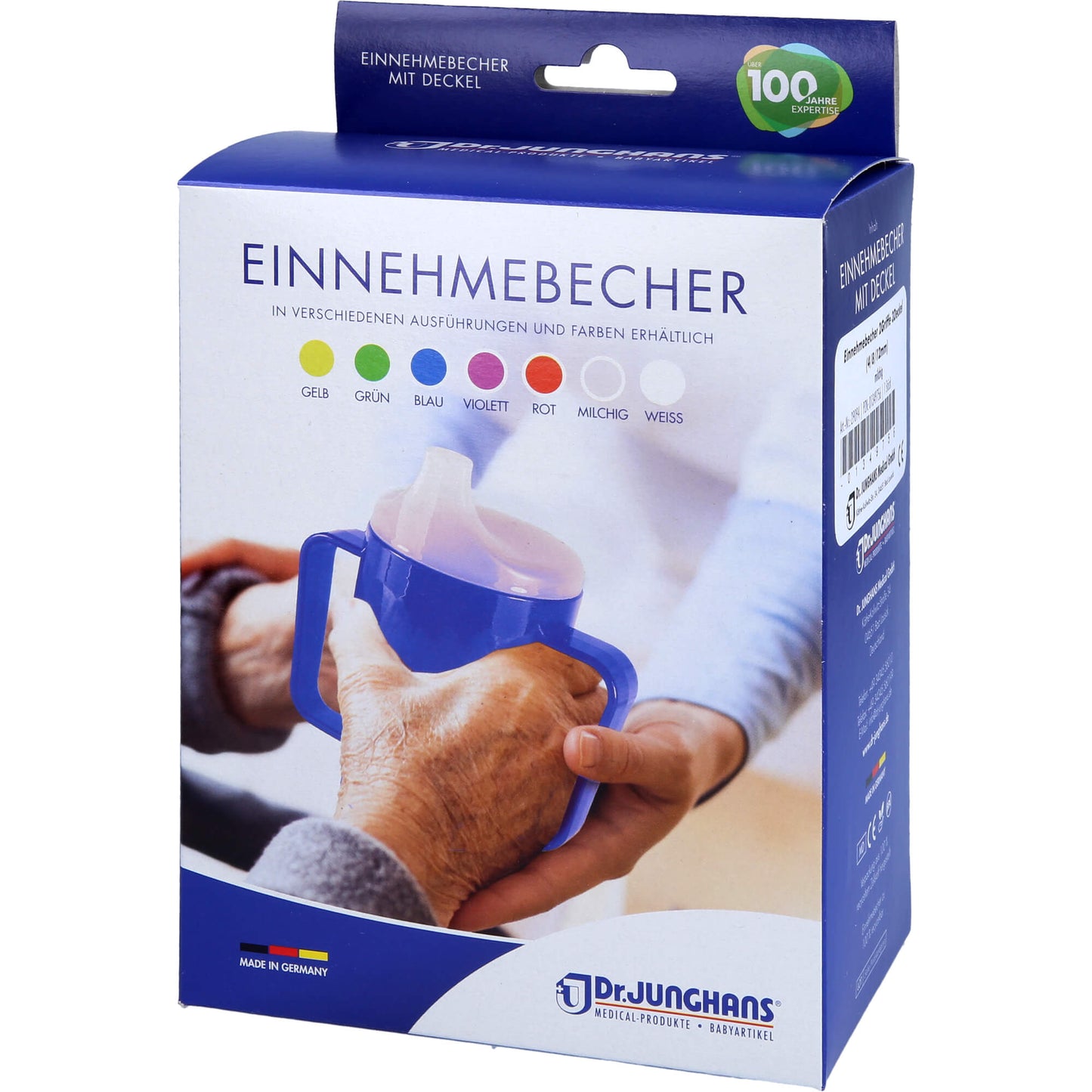 EINNEHMEBECHER m.2 Griffen+2 Deck.4+8+12mm milchig 1 St