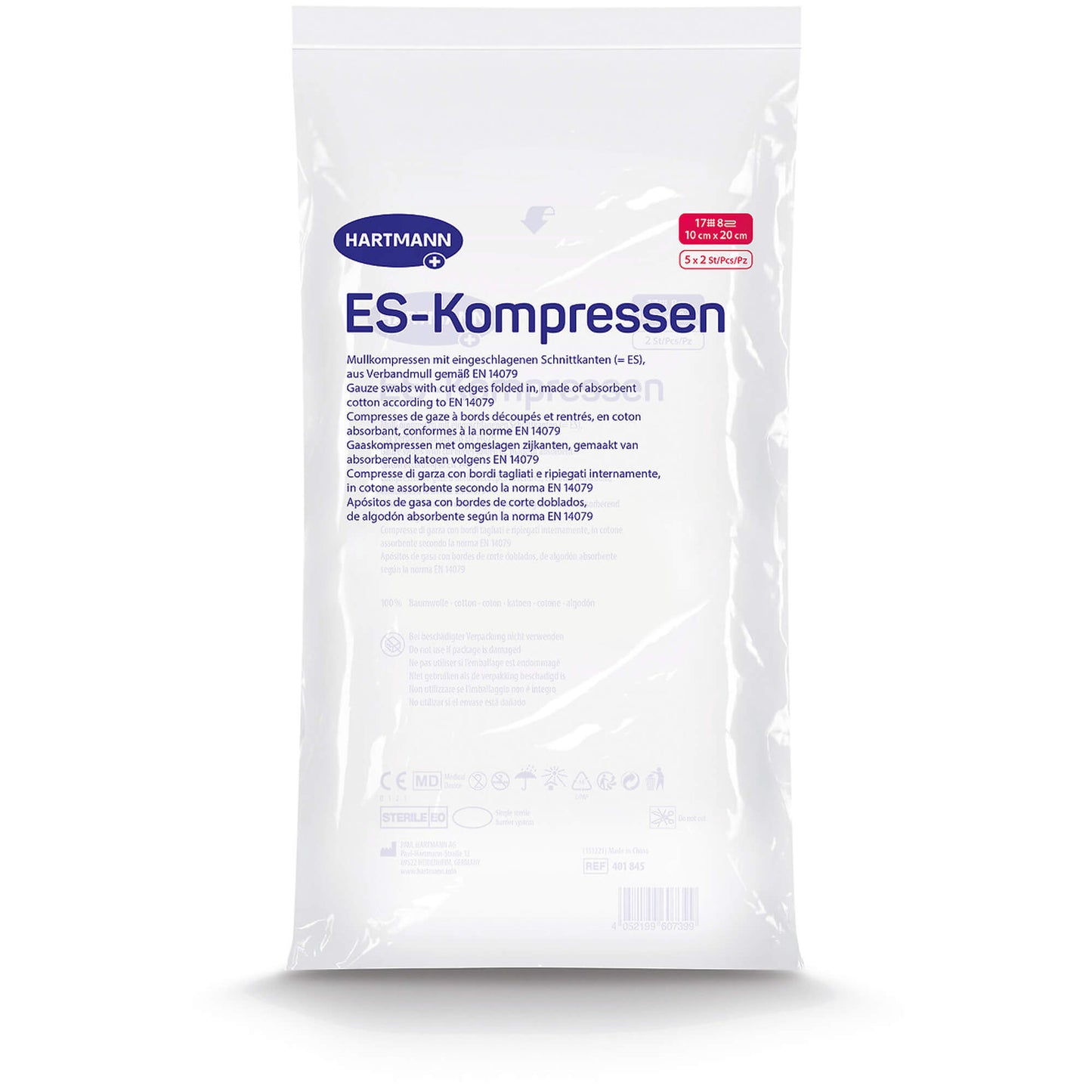 ES-KOMPRESSEN steril 10x20 cm 8fach 5X2 St
