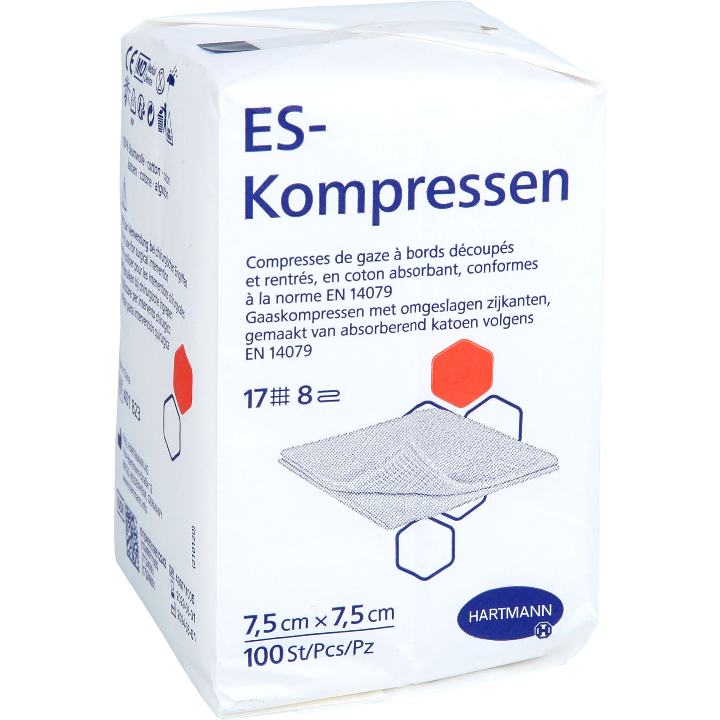 ES-KOMPRESSEN unsteril 7,5x7,5 cm 8fach 100 St