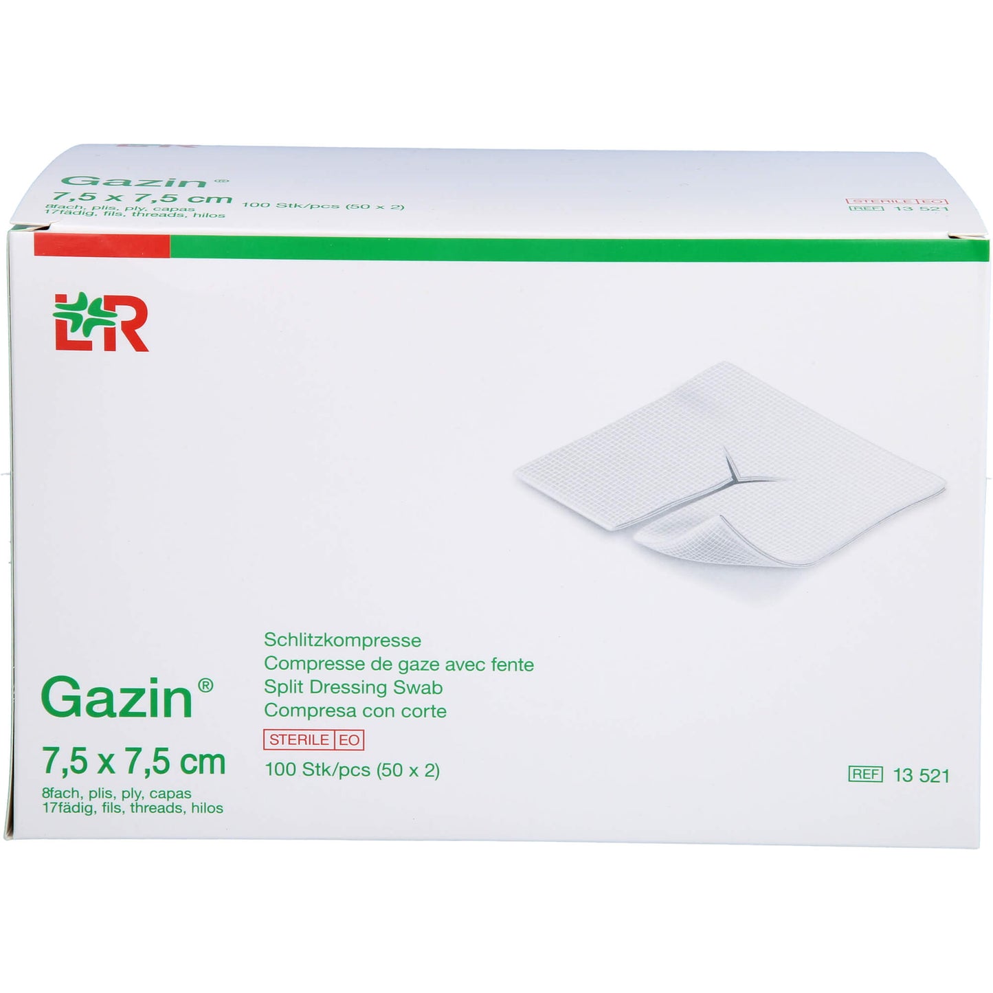 GAZIN Schlitzkompressen 7,5x7,5 cm steril 8fach 50X2 St