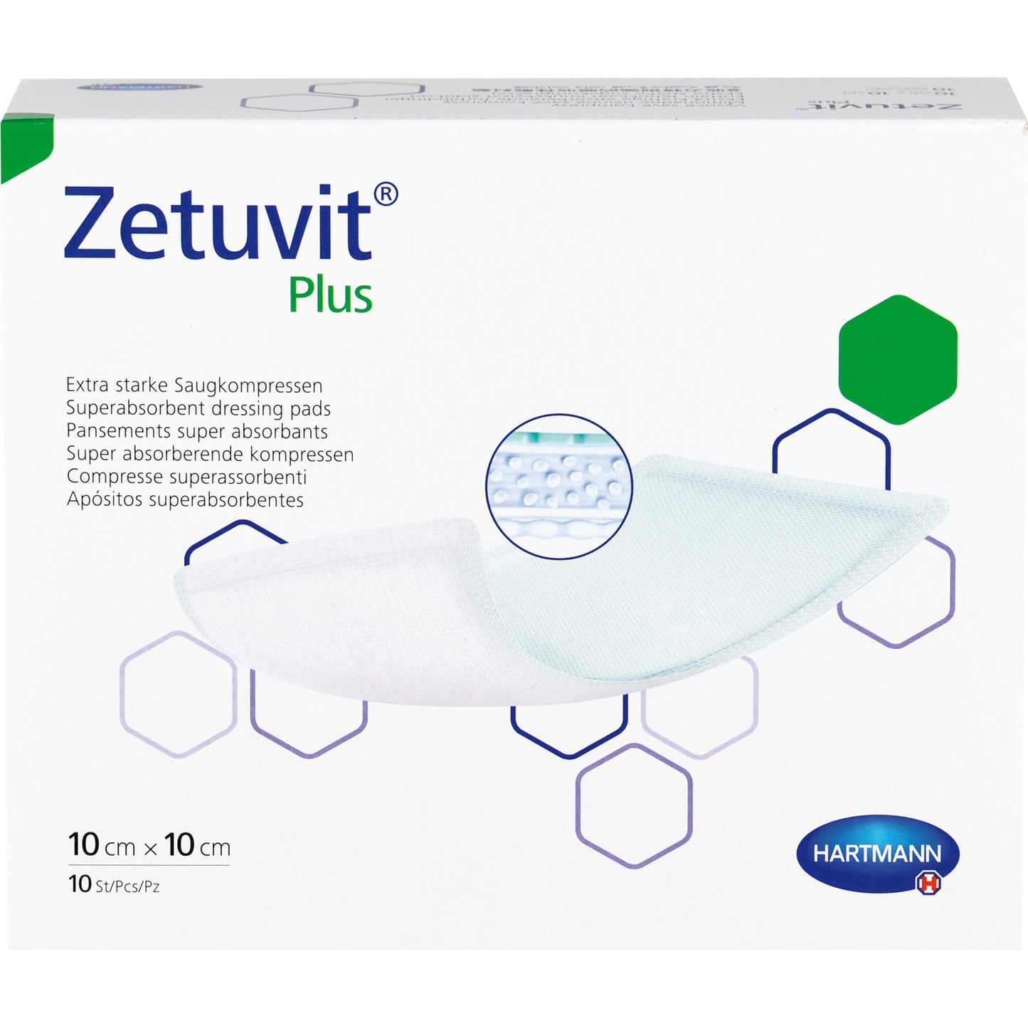 ZETUVIT Plus extrastarke Saugkompr.steril 10x10 cm 10 St