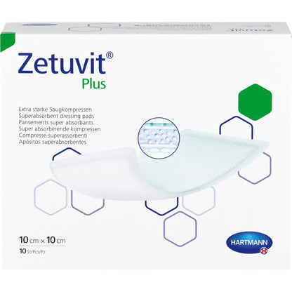 ZETUVIT Plus extrastarke Saugkompr.steril 10x10 cm 10 St