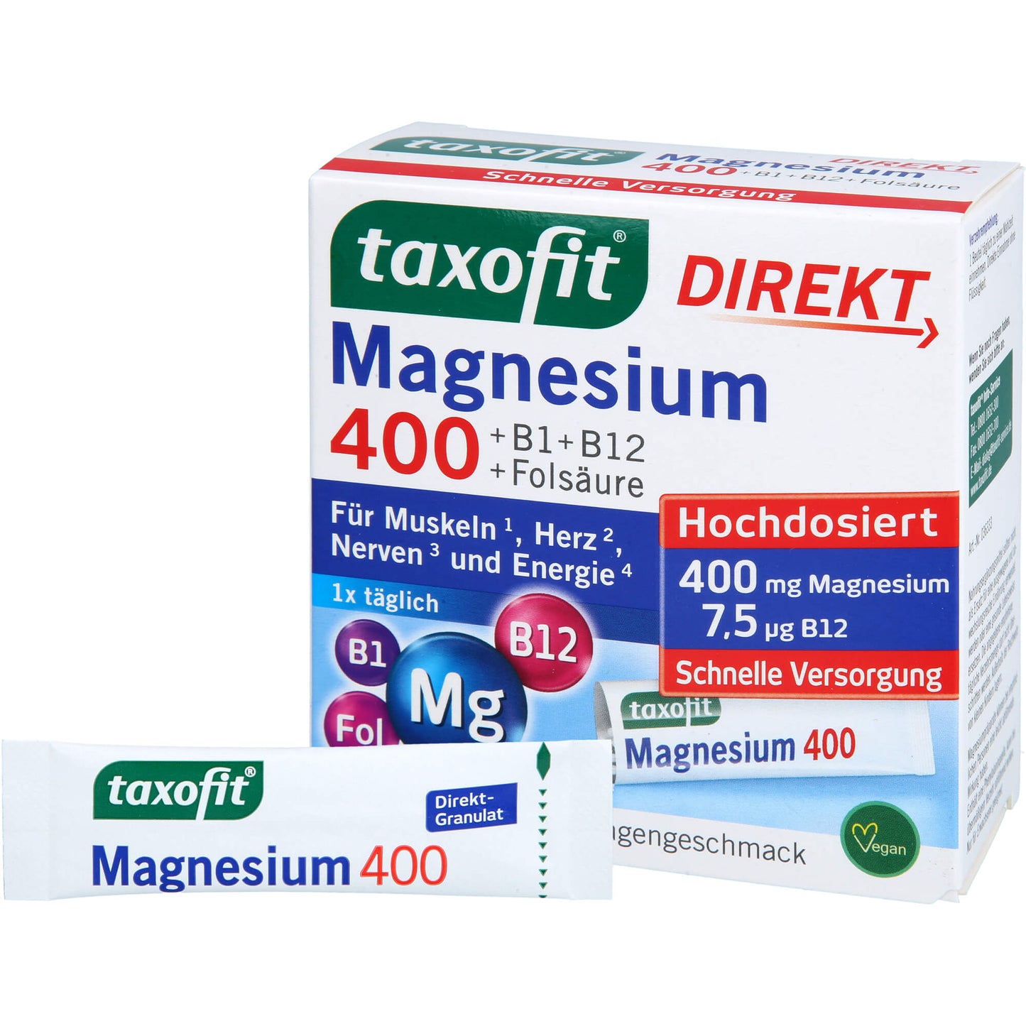TAXOFIT Magnesium 400+B1+B6+B12+Folsäure 800 Gran. 20 St