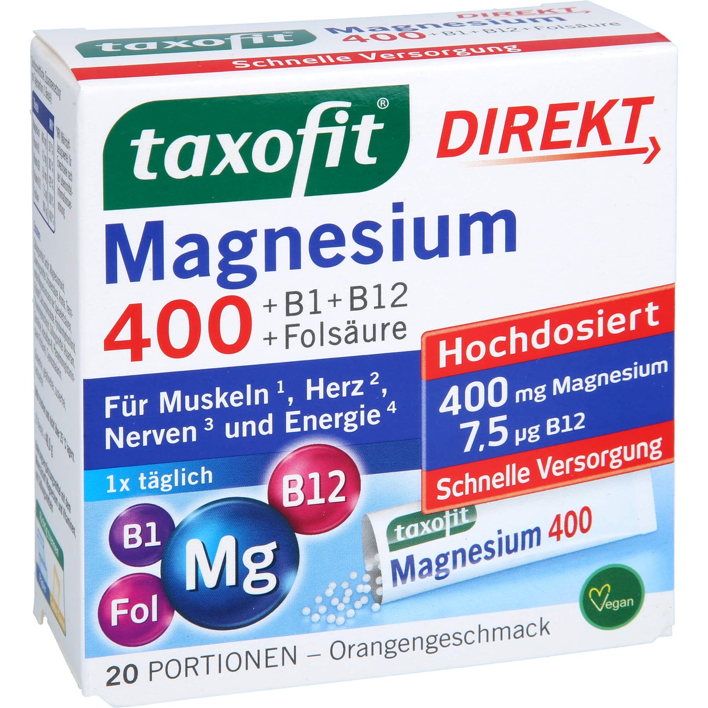 TAXOFIT Magnesium 400+B1+B6+B12+Folsäure 800 Gran. 20 St