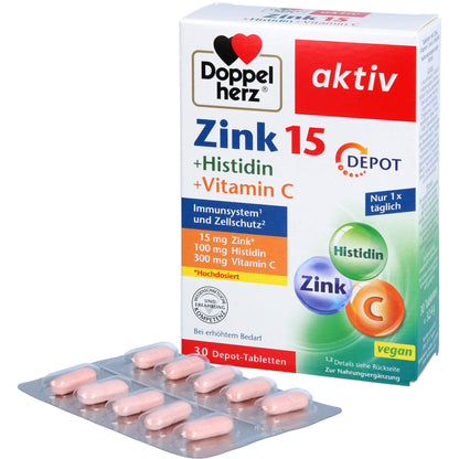 DOPPELHERZ Zink 15 mg+Histidin+Vit.C Depot aktiv 30 St