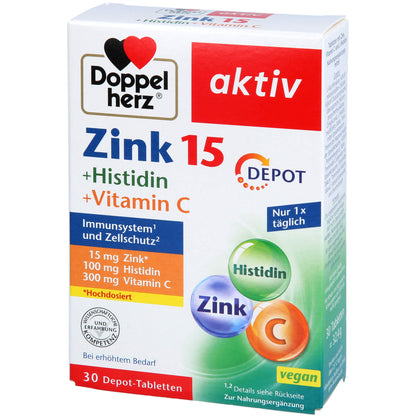 DOPPELHERZ Zink 15 mg+Histidin+Vit.C Depot aktiv 30 St