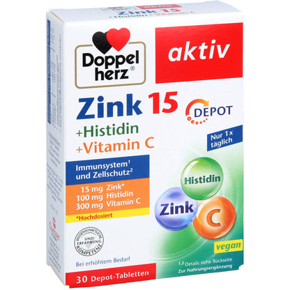 DOPPELHERZ Zink 15 mg+Histidin+Vit.C Depot aktiv 30 St