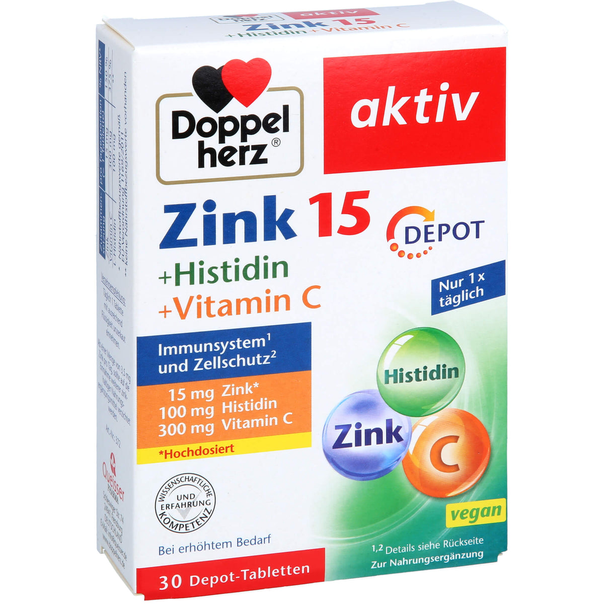DOPPELHERZ Zink 15 mg+Histidin+Vit.C Depot aktiv 30 St