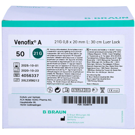 VENOFIX A Venenpunktionsb.21 G 0,8x19mm 30cm grün 50 St