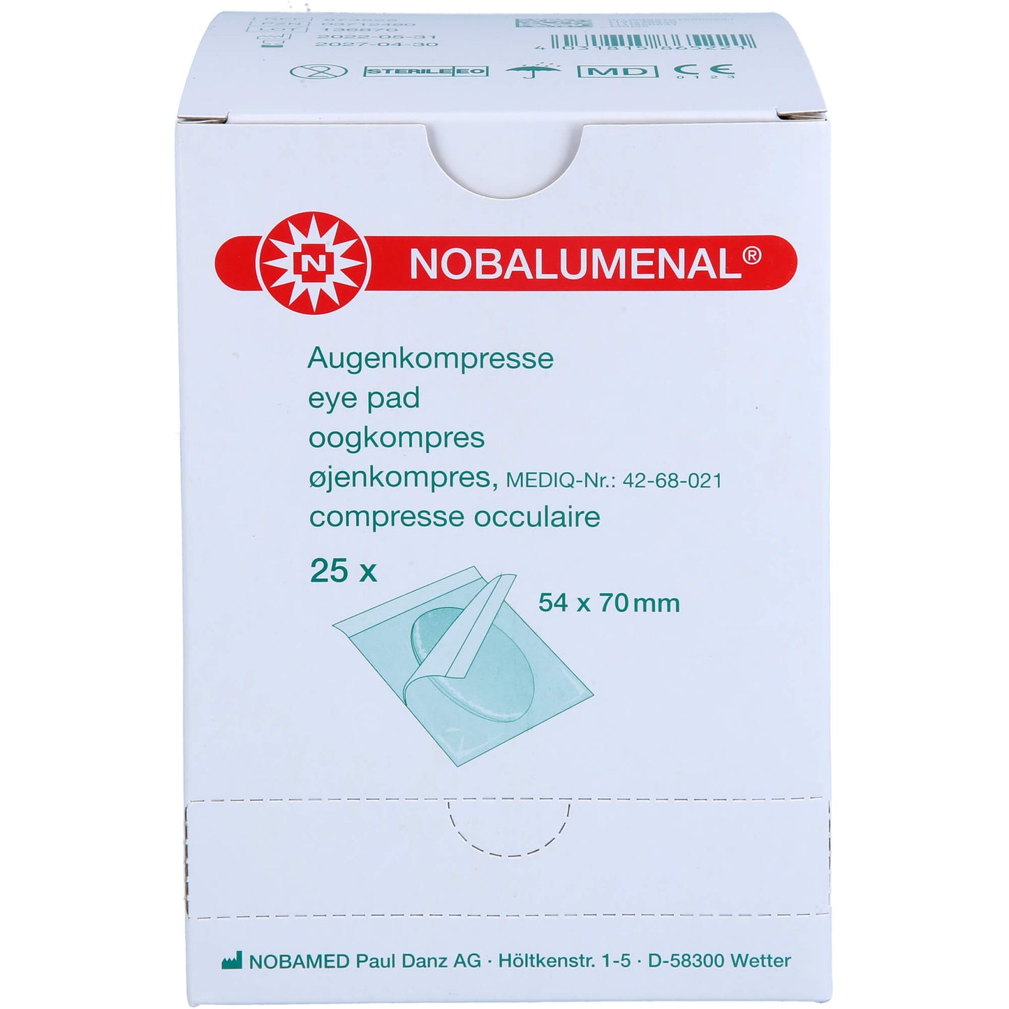NOBALUMENAL Augenkompr.54x70 mm steril 25 St