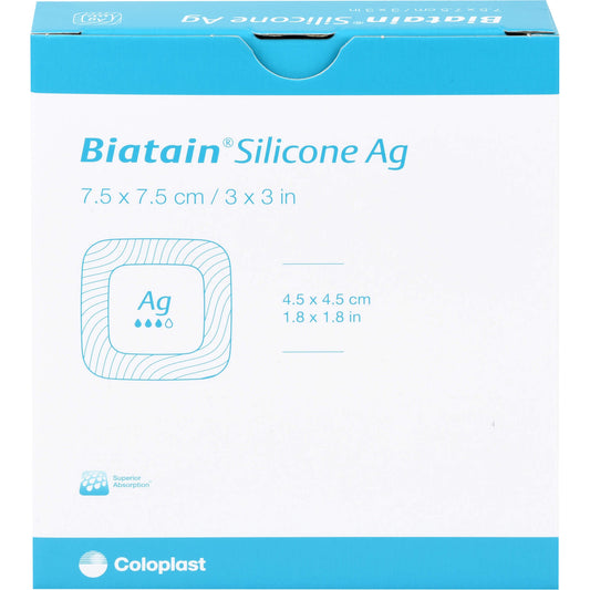 BIATAIN Silicone Ag Schaumverband 7,5x7,5 cm 5 St
