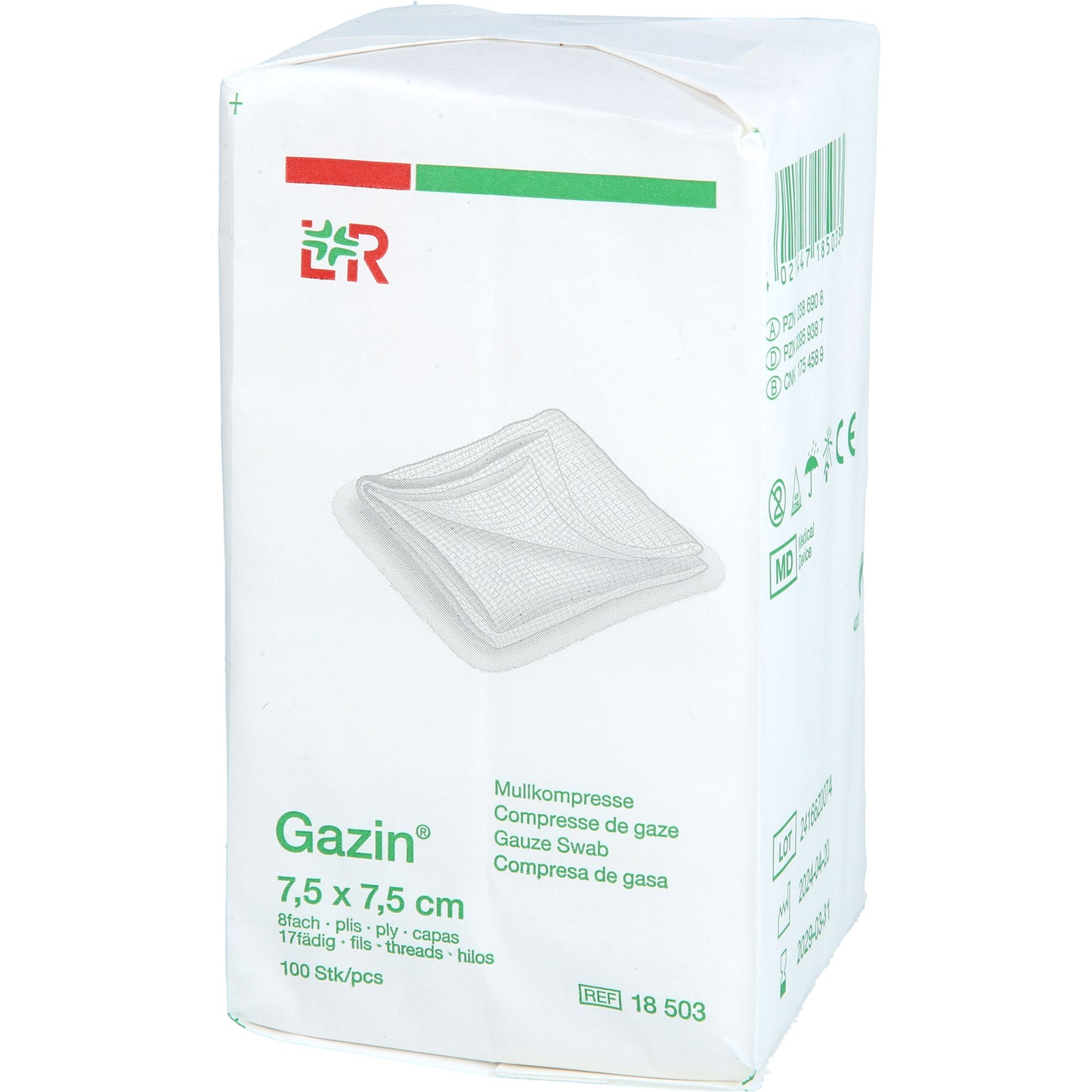 GAZIN Mullkomp.7,5x7,5 cm unsteril 8fach Op 100 St