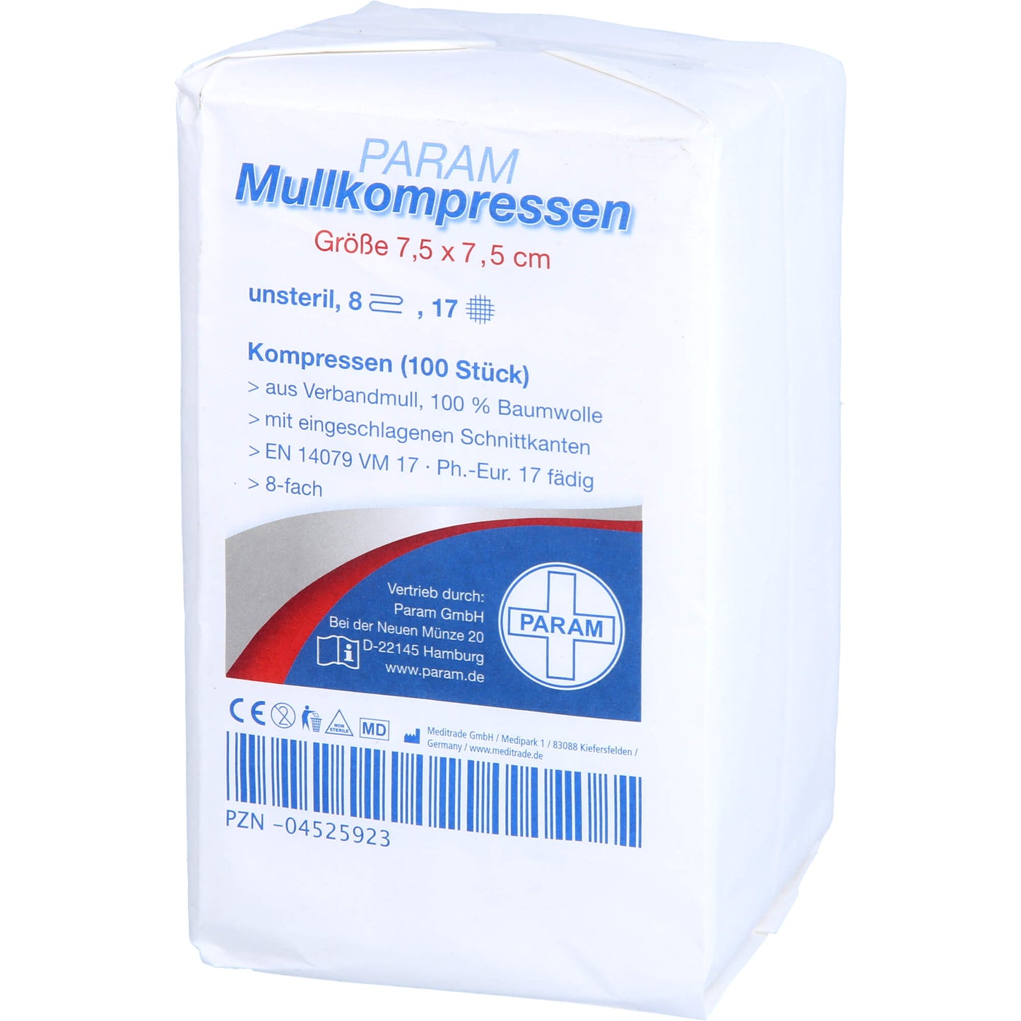 MULLKOMPRESSEN 7,5x7,5 cm unsteril 8fach 100 St