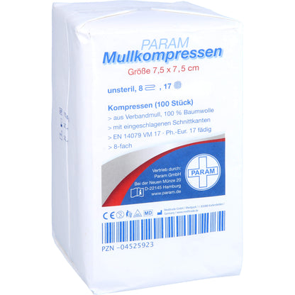 MULLKOMPRESSEN 7,5x7,5 cm unsteril 8fach 100 St