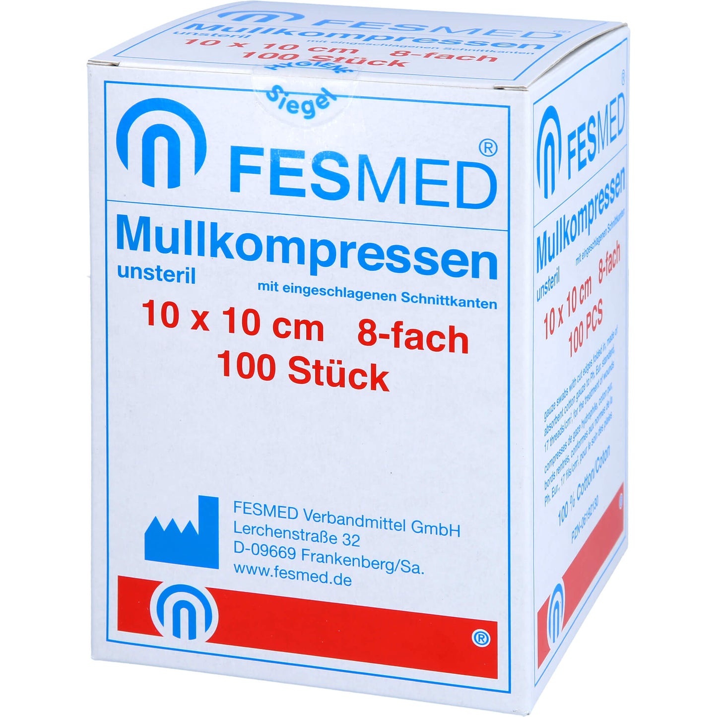 MULLKOMPRESSEN ES 10x10 cm unsteril 8fach 100 St