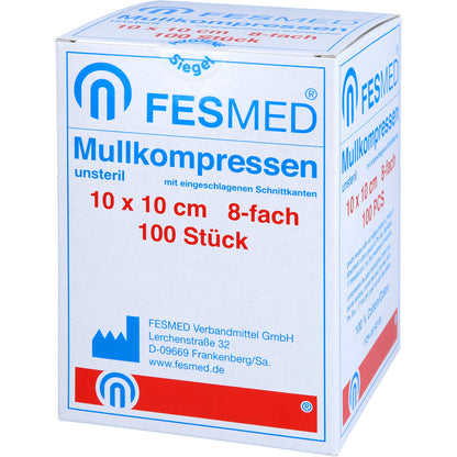 MULLKOMPRESSEN ES 10x10 cm unsteril 8fach 100 St