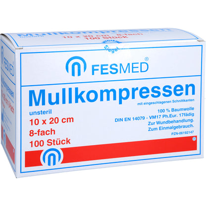 MULLKOMPRESSEN ES 10x20 cm unsteril 8fach 100 St