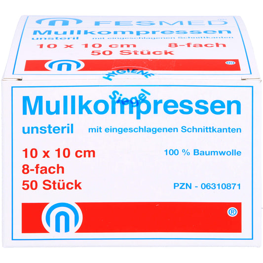 MULLKOMPRESSEN ES 10x10 cm unsteril 8fach 50 St