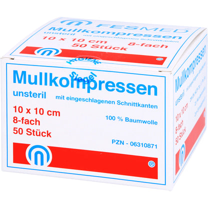 MULLKOMPRESSEN ES 10x10 cm unsteril 8fach 50 St