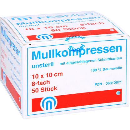 MULLKOMPRESSEN ES 10x10 cm unsteril 8fach 50 St