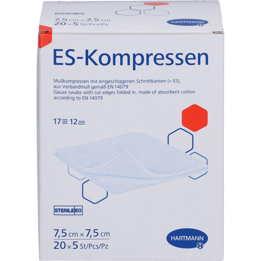 ES-KOMPRESSEN steril 7,5x7,5 cm 12fach Großpackung 20X5 St