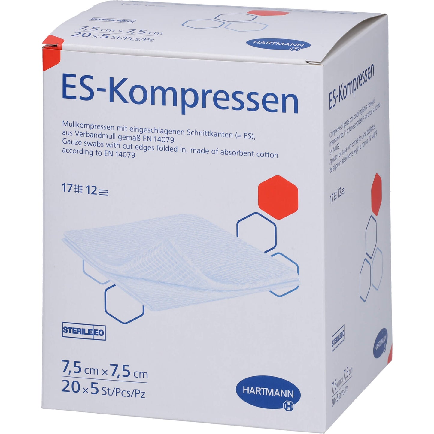 ES-KOMPRESSEN steril 7,5x7,5 cm 12fach Großpackung 20X5 St