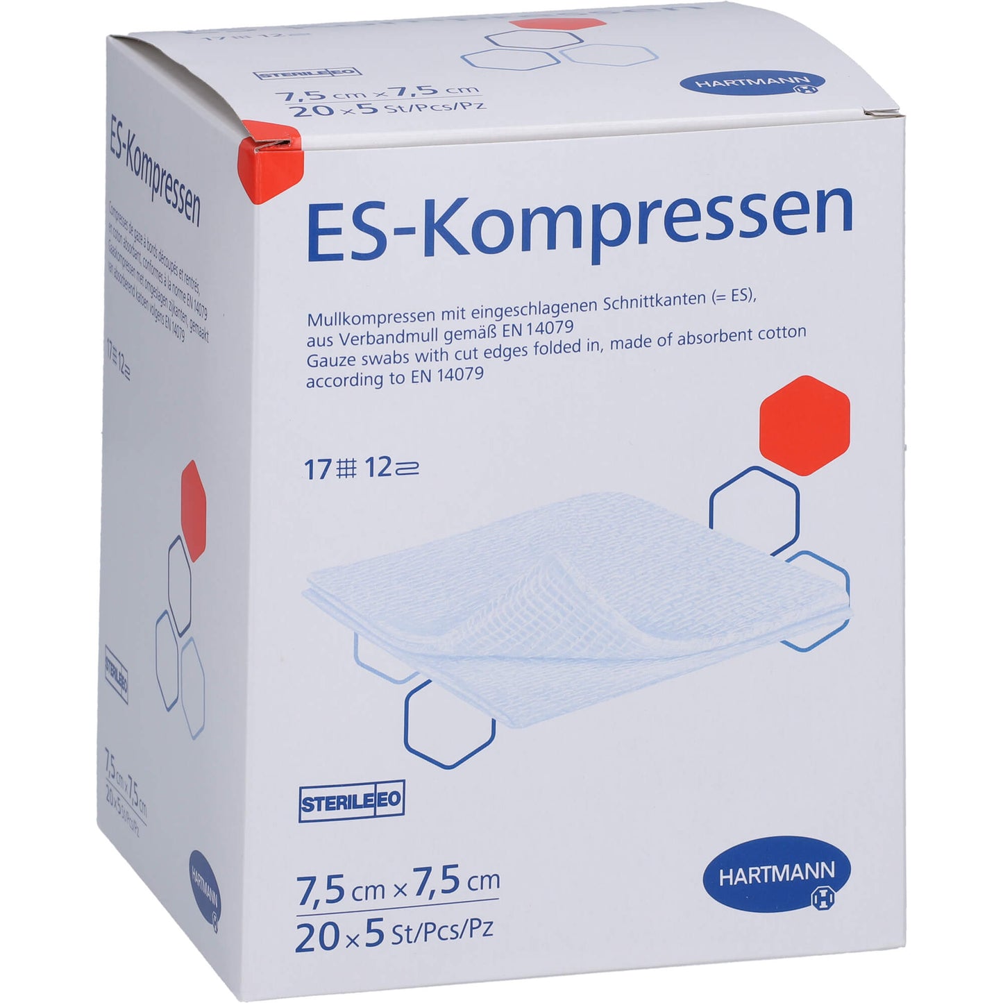 ES-KOMPRESSEN steril 7,5x7,5 cm 12fach Großpackung 20X5 St