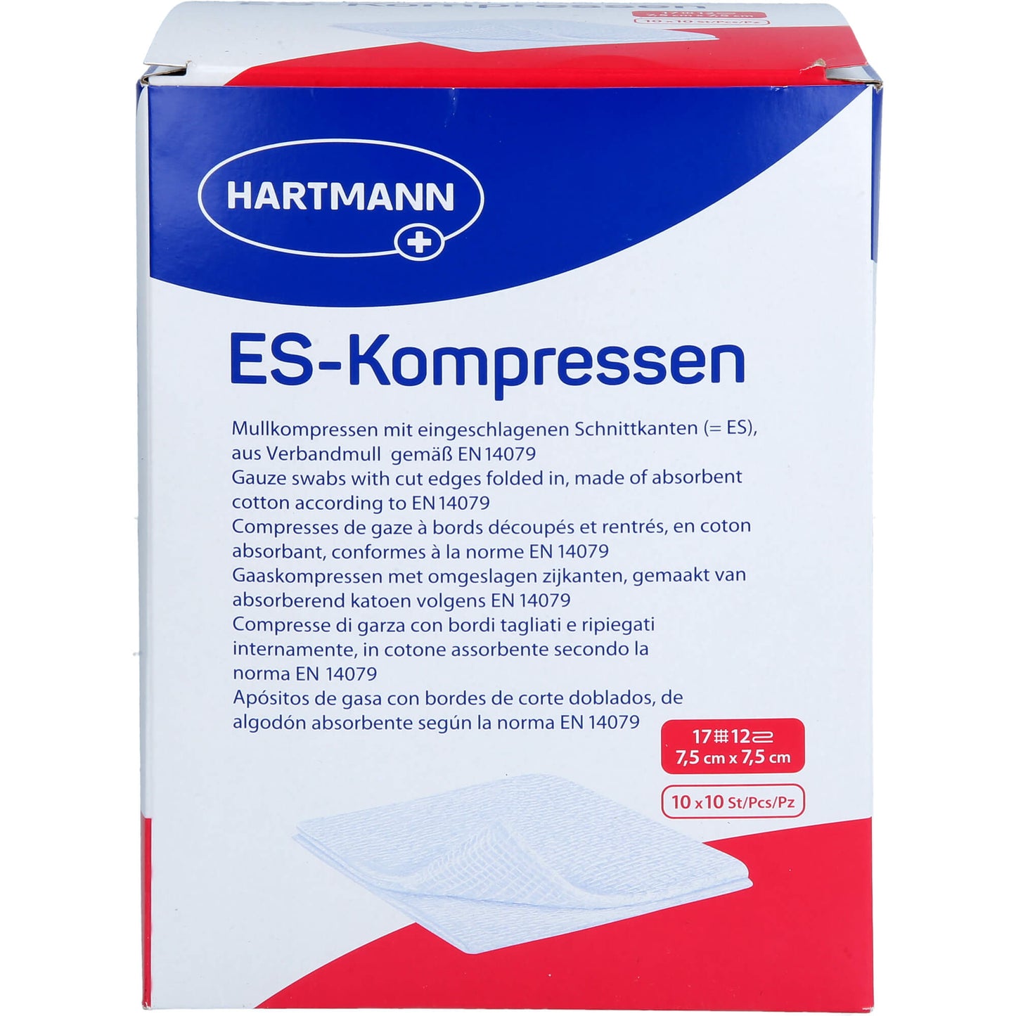 ES-KOMPRESSEN steril 7,5x7,5 cm 12fach Großpackung 10X10 St