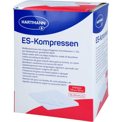 ES-KOMPRESSEN steril 7,5x7,5 cm 12fach Großpackung 10X10 St
