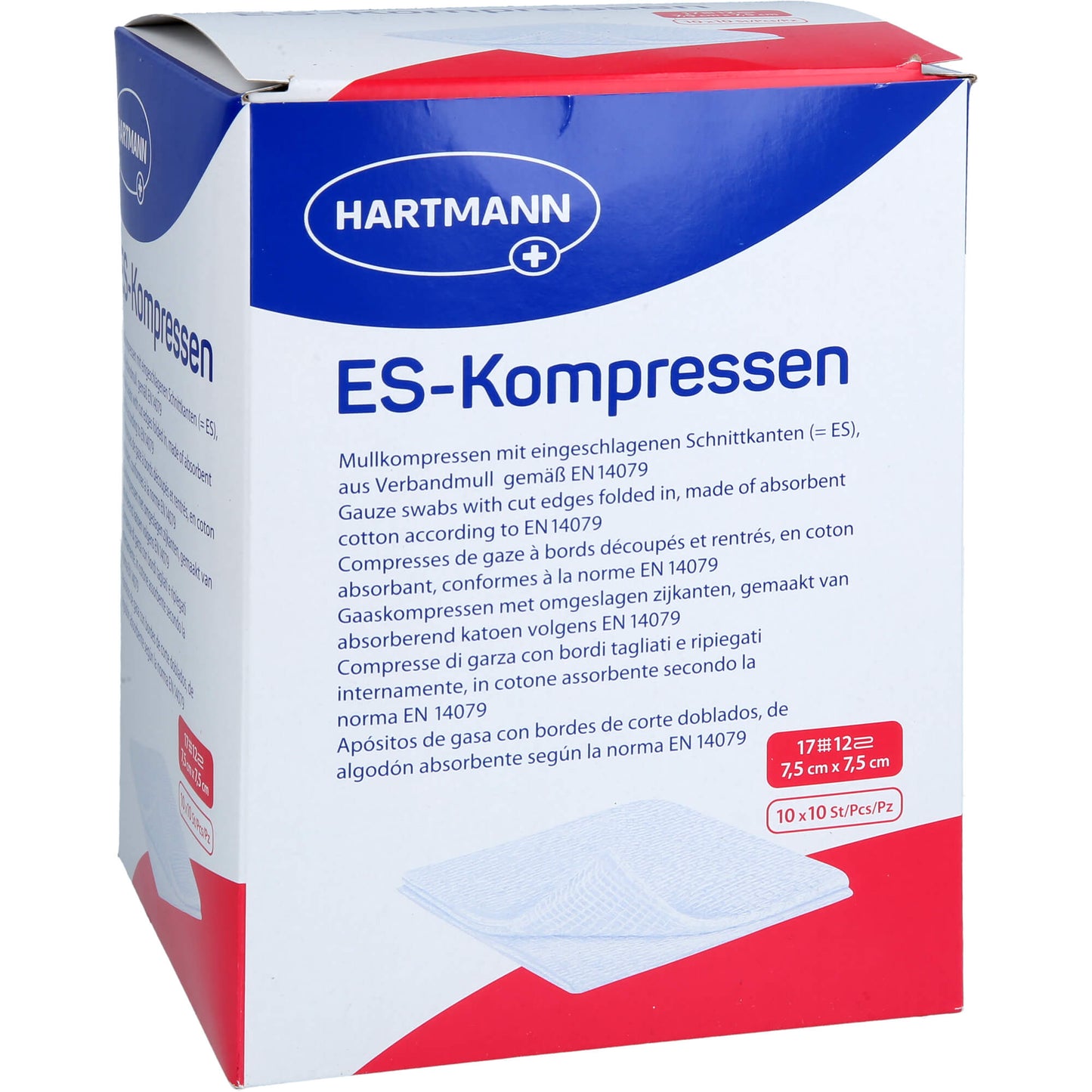 ES-KOMPRESSEN steril 7,5x7,5 cm 12fach Großpackung 10X10 St