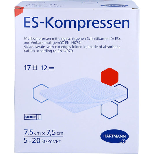 ES-KOMPRESSEN steril 7,5x7,5 cm 12fach Großpackung 5X20 St