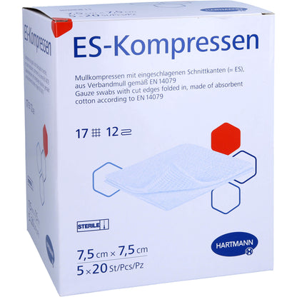 ES-KOMPRESSEN steril 7,5x7,5 cm 12fach Großpackung 5X20 St