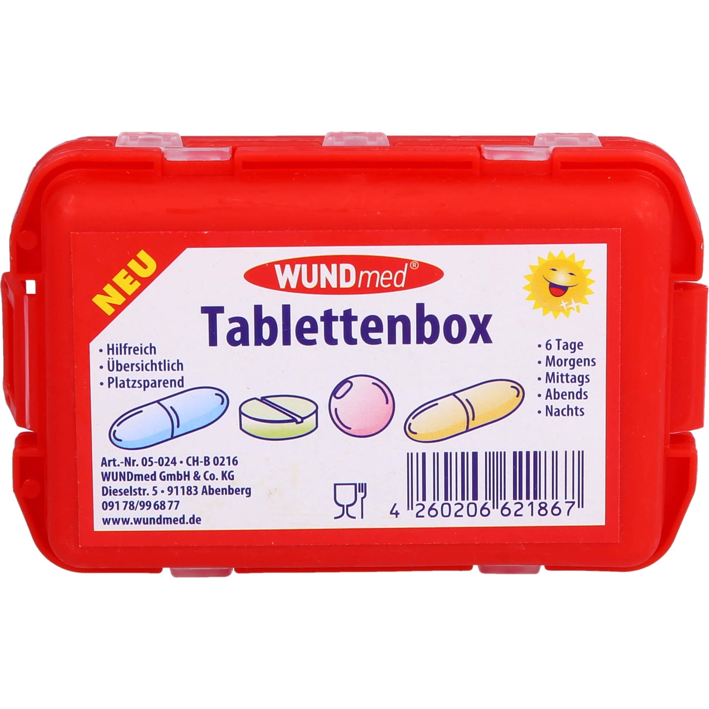 TABLETTENBOX mit 10-Fächern farbig sortiert 1 St