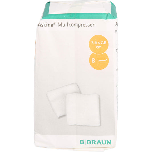 ASKINA Mullkompressen 7,5x7,5 cm unsteril 8fach 100 St
