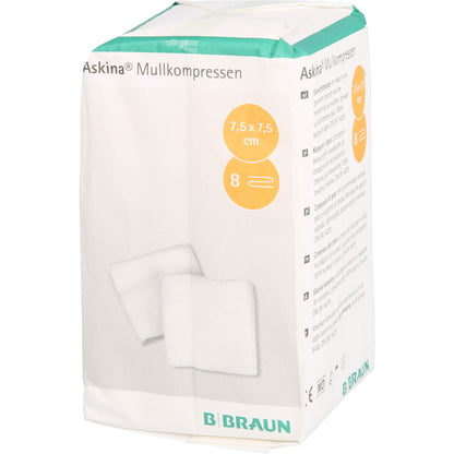 ASKINA Mullkompressen 7,5x7,5 cm unsteril 8fach 100 St