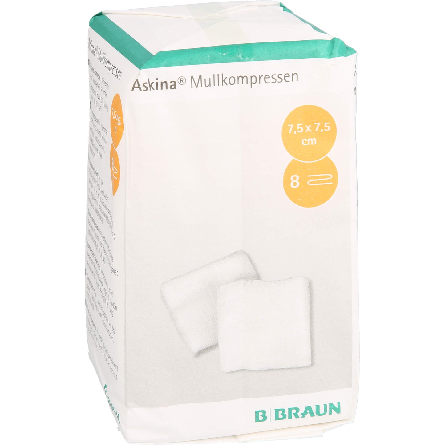 ASKINA Mullkompressen 7,5x7,5 cm unsteril 8fach 100 St