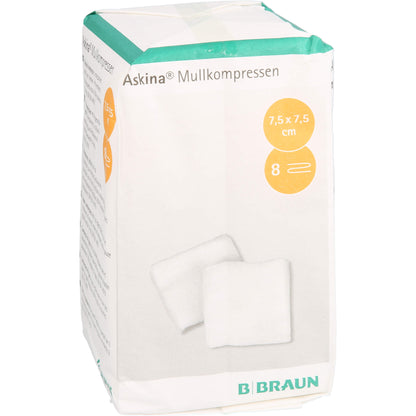 ASKINA Mullkompressen 7,5x7,5 cm unsteril 8fach 100 St