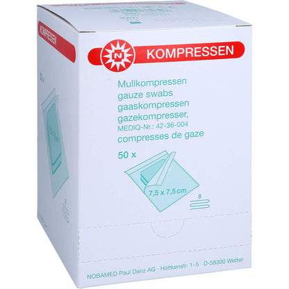 MULLKOMPRESSEN 7,5x7,5 cm steril 8fach 50X2 St