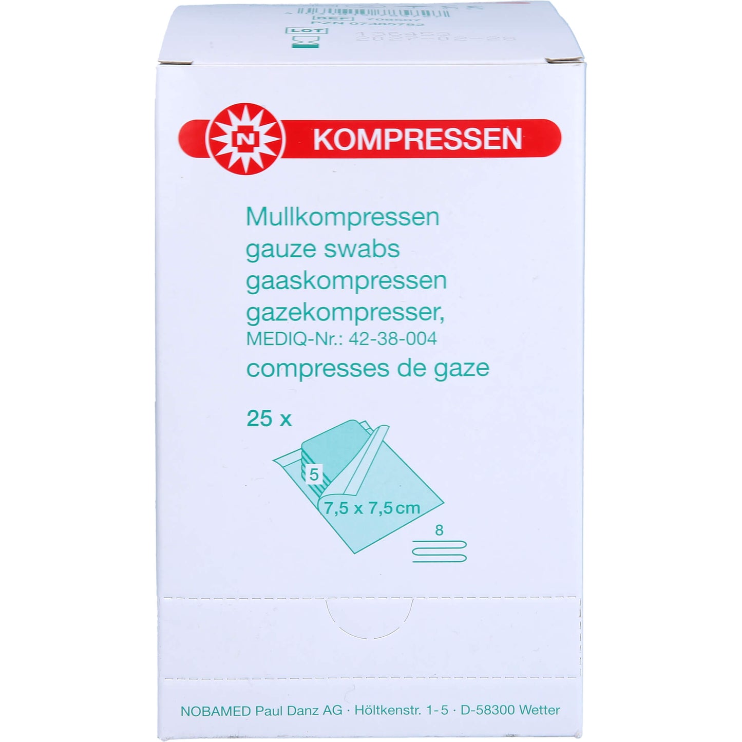 MULLKOMPRESSEN 7,5x7,5 cm steril 8fach 25X5 St