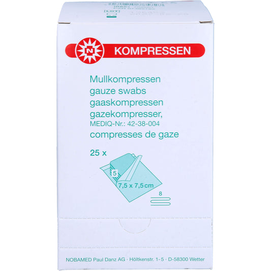 MULLKOMPRESSEN 7,5x7,5 cm steril 8fach 25X5 St
